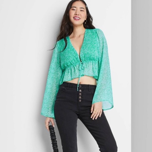 Womens Long Sleeve Tie Front Woven Top Wild Fable - Picture 3 of 5